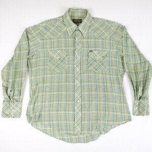 Vintage BAR-M RANCHER Western Pearl Snap Plaid Shirt Men's XL Collared Sawtooth